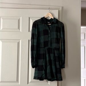 Reformation Green and Black Plaid Long Sleeve Dress